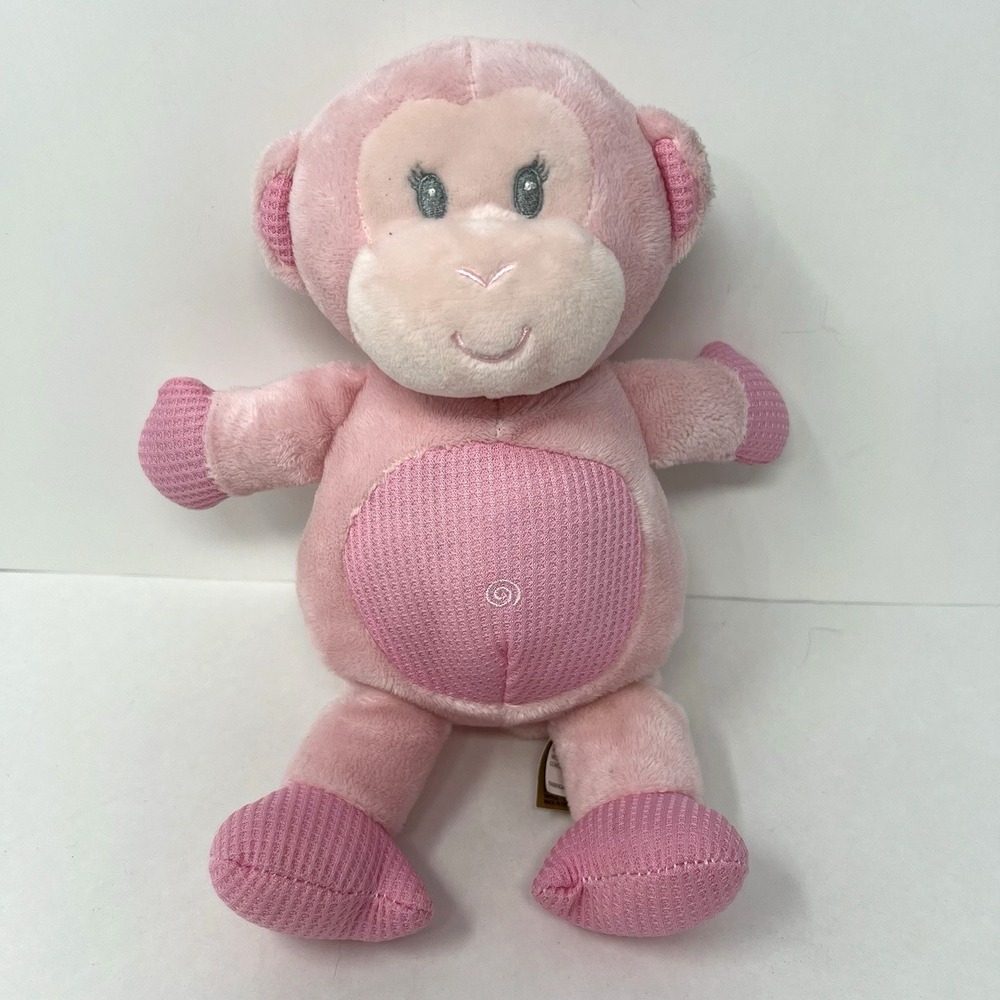 Toodles Lovey Baby Toy Monkey pink Plush 2314 Rattle Waffle Knit First Main 10"